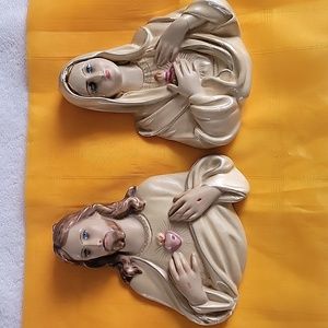 VIintage Jesus and Mary Wall Plaques. 5" by 4" Flaking in Spots. Very Old